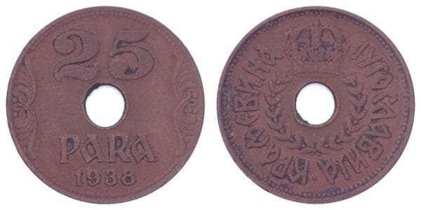 YUGOSLAVIA 25 para 1938 VF