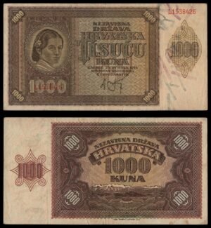 CROATIA 1000 kuna 1941 / WWII Ustasa Germany Italy ally / VF