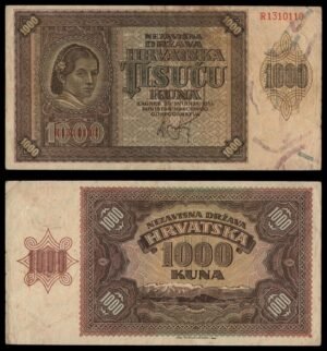 CROATIA 1000 kuna 1941 / WWII Ustasa Germany Italy ally / VF