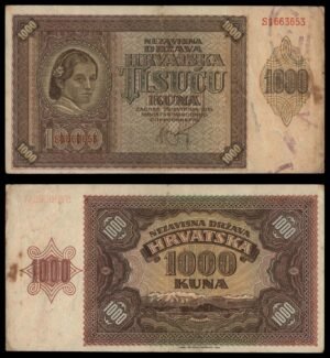 CROATIA 1000 kuna 1941 / WWII Ustasa Germany Italy ally / VF