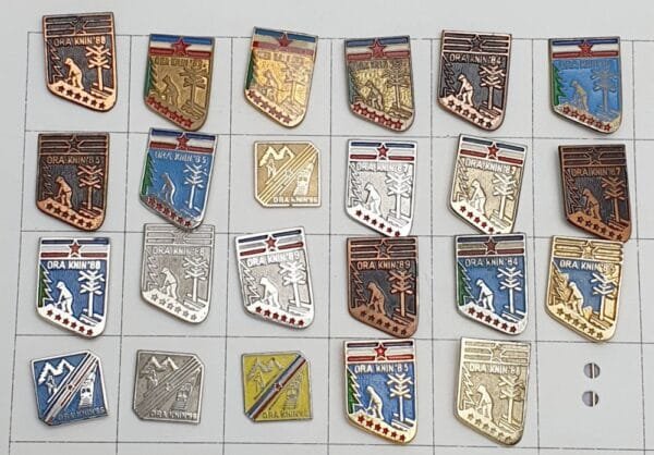 YUGOSLAVIA Croatia / Communist Youth Labour Action / ORA Knin / lapel pins lot / 23 pcs.