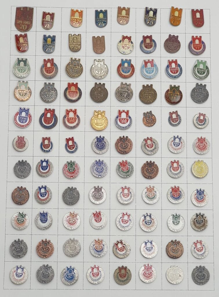 YUGOSLAVIA Serbia / Communist Youth Labour Action / ORA Niš / lapel pins lot / 88 pcs.