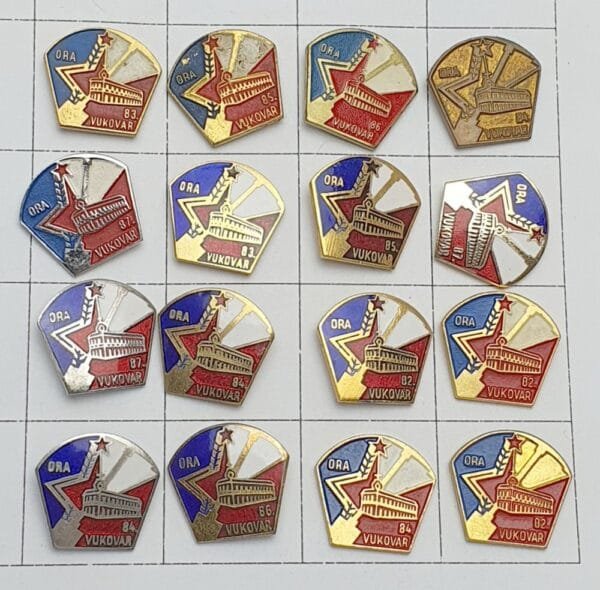 YUGOSLAVIA Croatia / Communist Youth Labour Action / ORA Vukovar / lapel pins lot / 16 pcs.