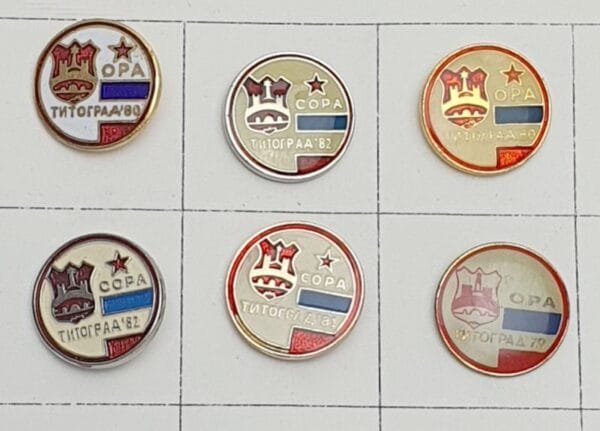 YUGOSLAVIA Montenegro / Communist Youth Labour Action / ORA Titograd / lapel pins lot / 6 pcs.