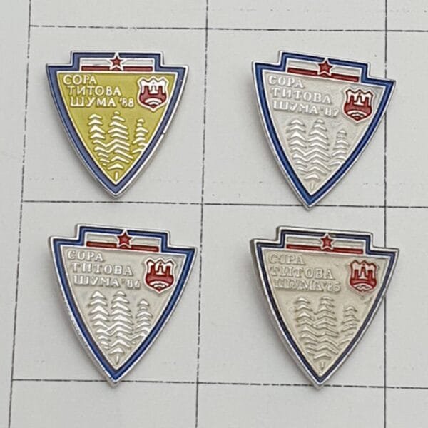 YUGOSLAVIA Communist Youth Labour Action / ORA Titova Šuma / lapel pins lot / 4 pcs.