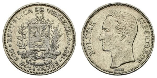 VENEZUELA 2 bolivares 1967 VF