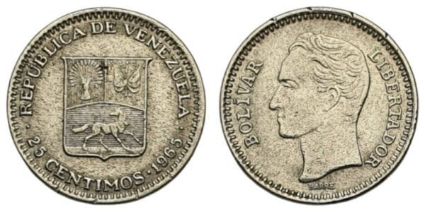 VENEZUELA 25 centimos 1965 VF