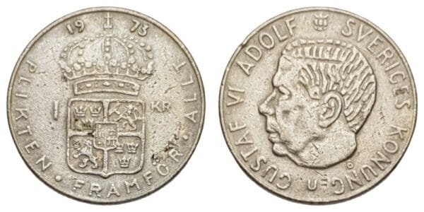 SWEDEN 1 krona 1973 VF