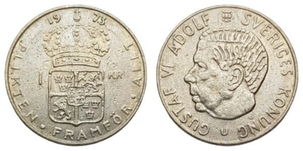 SWEDEN 1 krona 1973 VF