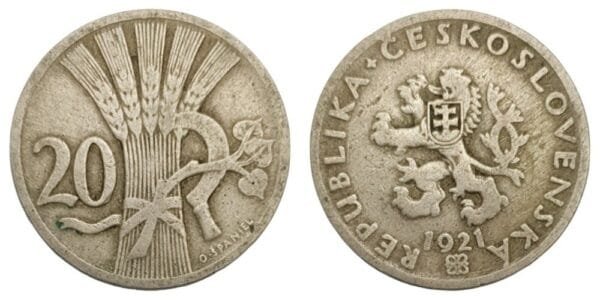 CZECHOSLOVAKIA 20 haleru 1921 VF