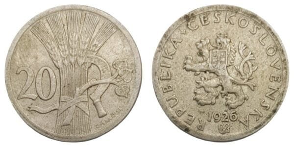 CZECHOSLOVAKIA 20 haleru 1926 VF