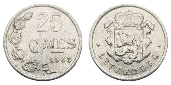 LUXEMBOURG 25 centimes 1968 VF
