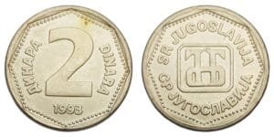 YUGOSLAVIA 2 dinara 1993 XF+