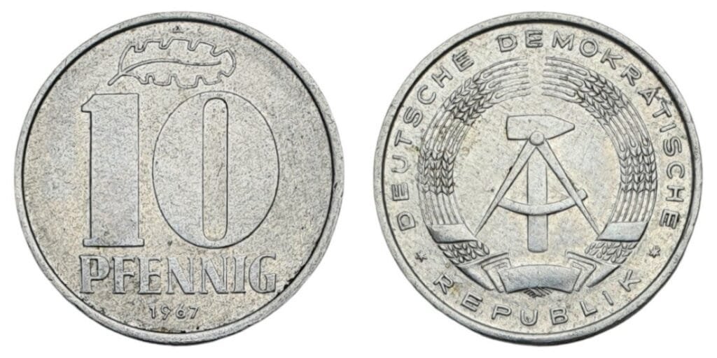 GERMANY 10 pfennig 1967 / East GDR / VF