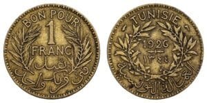 TUNISIA 1 franc 1926 / French protectorate / VF