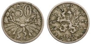 CZECHOSLOVAKIA 50 haleru 1922 VF