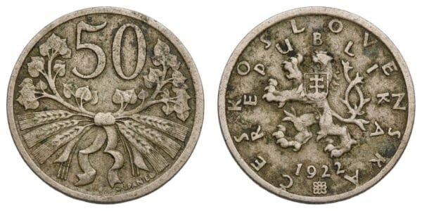 CZECHOSLOVAKIA 50 haleru 1922 VF