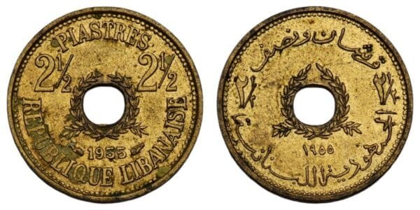 LEBANON 2 1/2 piastres 1955 VF