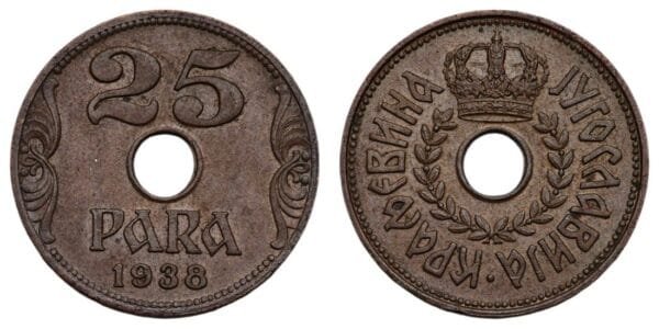 YUGOSLAVIA 25 para 1938 VF