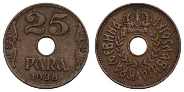 YUGOSLAVIA 25 para 1938 VF
