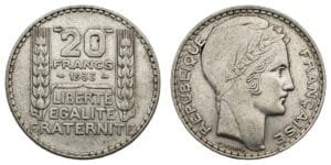 FRANCE 20 francs 1933 / Silver / VF