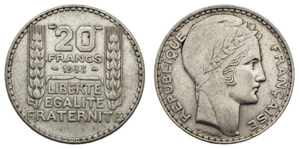FRANCE 20 francs 1933 / Silver / VF