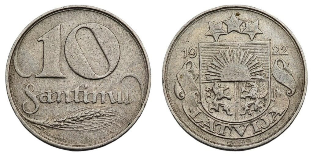 LATVIA 10 santimu 1922 VF