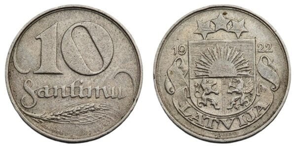 LATVIA 10 santimu 1922 VF