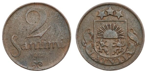 LATVIA 2 santimi 1922 VF