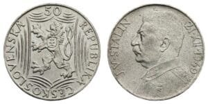 CZECHOSLOVAKIA 50 korun 1949 / 70th Birthday of Josef V. Stalin / Silver / XF