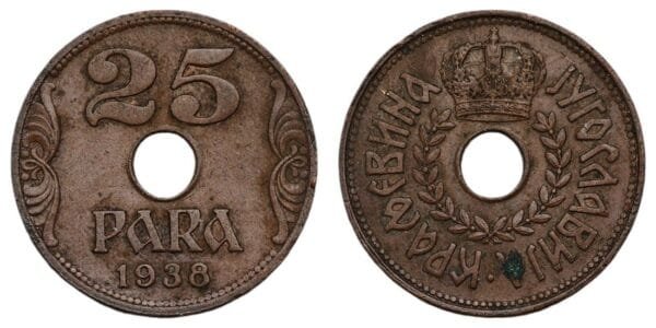 YUGOSLAVIA 25 para 1938 VF-