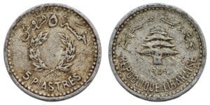 LEBANON 5 piastres 1956 VF-