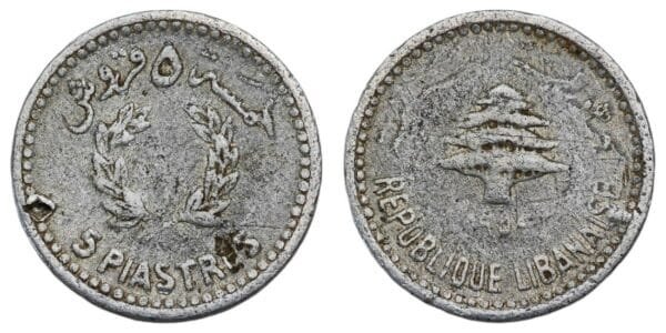 LEBANON 5 piastres 195_ F+