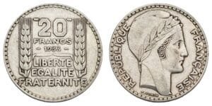 FRANCE 20 francs 1933 / Silver / VF