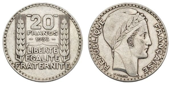 FRANCE 20 francs 1933 / Silver / VF