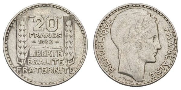 FRANCE 20 francs 1933 / Silver / VF