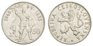 CZECHOSLOVAKIA 50 korun 1955 / 10th Anniversary of the Liberation from Germany / Silver / XF