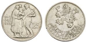 CZECHOSLOVAKIA 25 korun 1955 / 10th Anniversary of the Liberation from Germany / Silver / XF