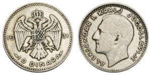 YUGOSLAVIA 10 dinara 1931 / Paris mint / Silver / VF