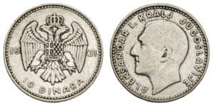 YUGOSLAVIA 10 dinara 1931 / London mint / Silver / VF