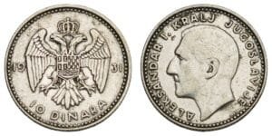 YUGOSLAVIA 10 dinara 1931 / London mint / Silver / VF