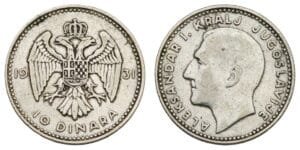 YUGOSLAVIA 10 dinara 1931 / London mint / Silver / VF
