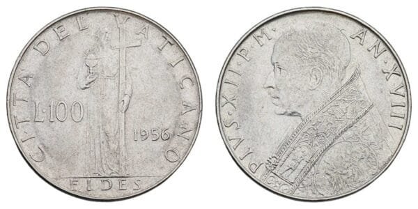 VATICAN CITY 100 lire 1956 XF