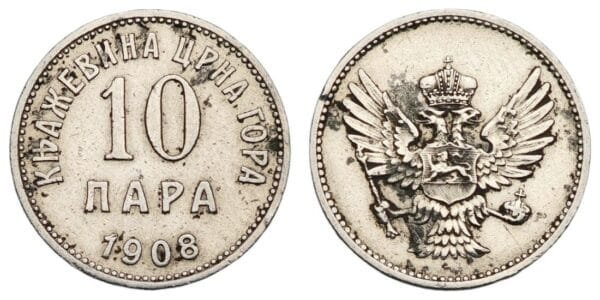 MONTENEGRO 10 para 1908 VF