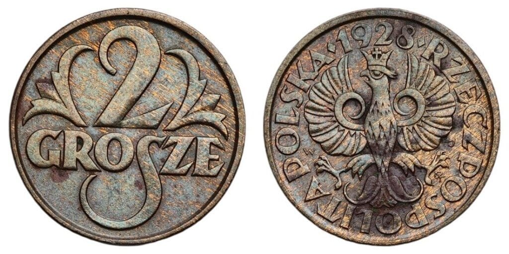 POLAND 2 grosze 1928 XF