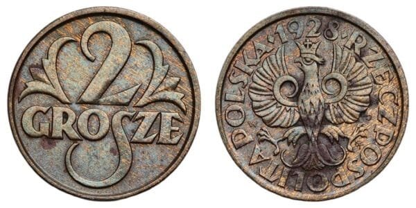 POLAND 2 grosze 1928 XF