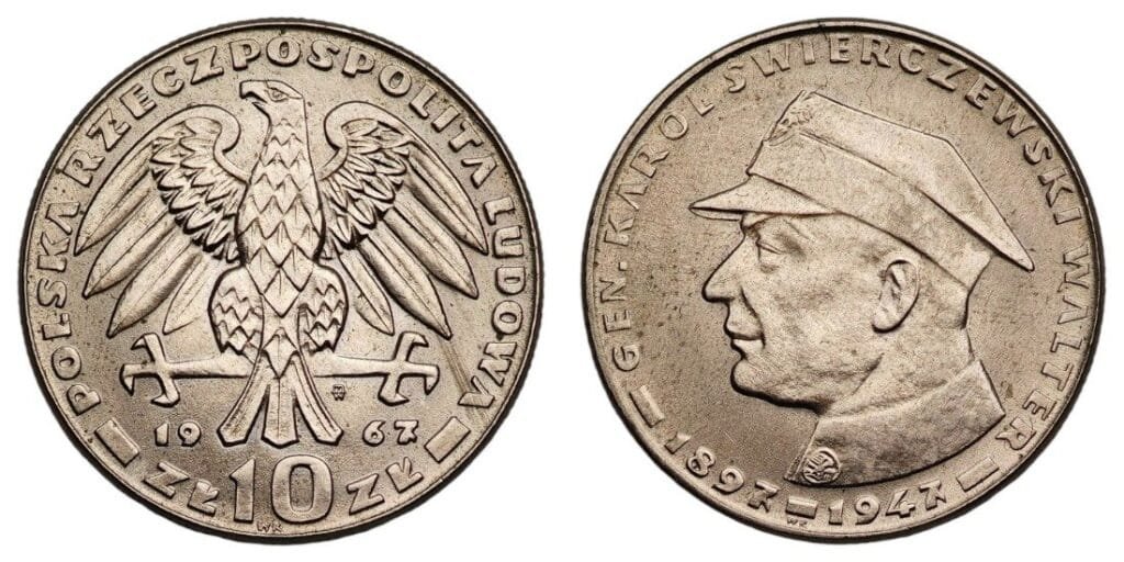 POLJSKA 10 zlota 1967 / General Karol Świerczewski / UNC