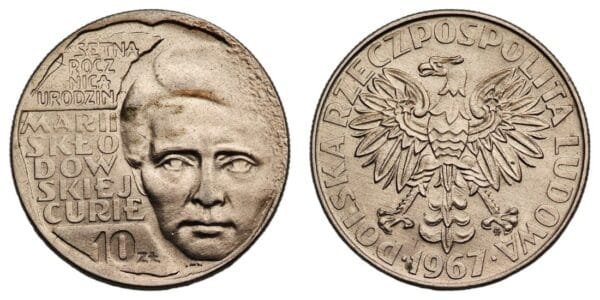 POLAND 10 zlotych 1967 / 100th Anniversary of Marie Curie’s Birth / UNC