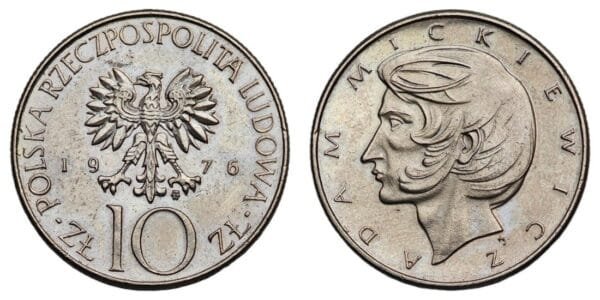 POLAND 10 zlotych 1976 / Adam Mickiewicz / UNC