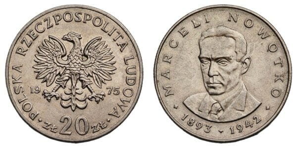 POLAND 20 zlotych 1975 / Marceli Nowotko / UNC